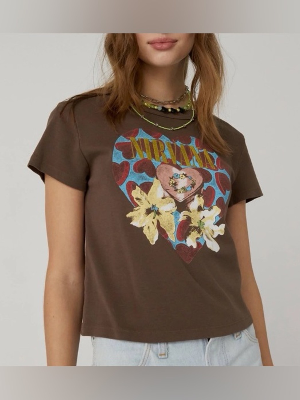 Daydreamer Nirvana Heart Shaped Box Brown Short Sleeve Graphic Baby Tee
